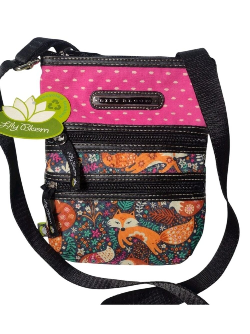 NEW Lily Bloom Multi Pocket Crossbody Bag Foxy Lady Eco Friendly Woodland READ
